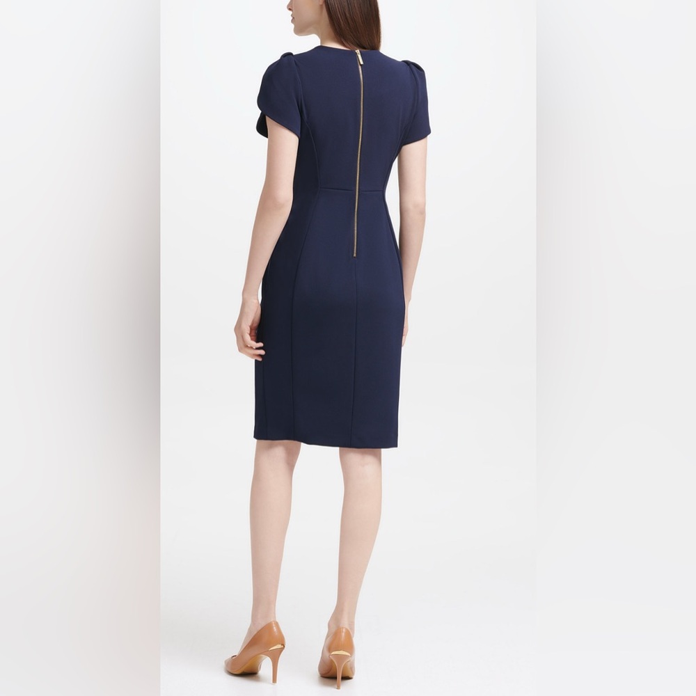 Calvin Klein women’s tulip sleeved suede navy above the knee sheath dress size 8 - Picture 3 of 11